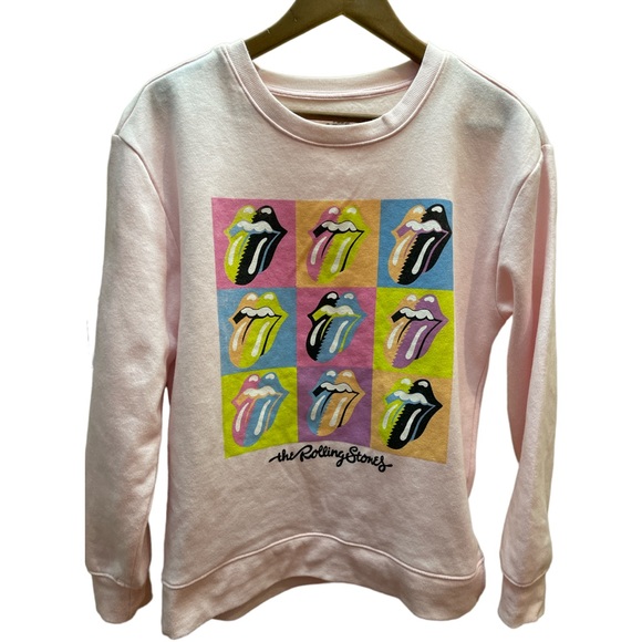 Rolling Stones pink sweater in size m. Great print in EUC - Picture 1 of 4